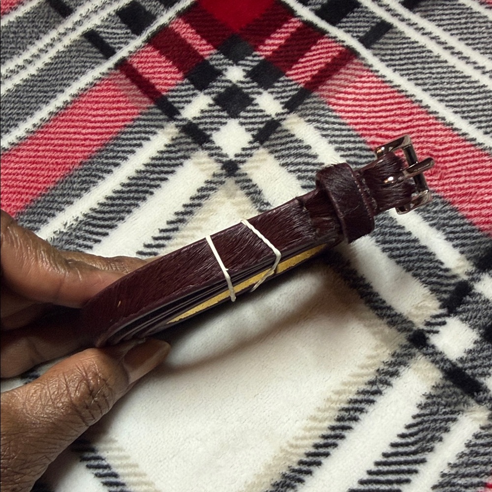 Burgundy Leather Belt - Medium with silver accents